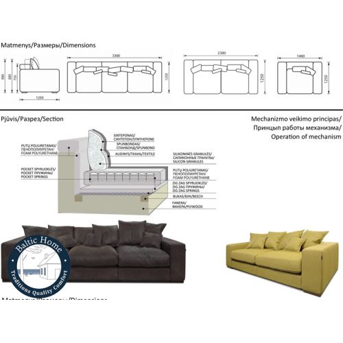 BRAVO sofa 3-seater 3300/1250 without mechanism