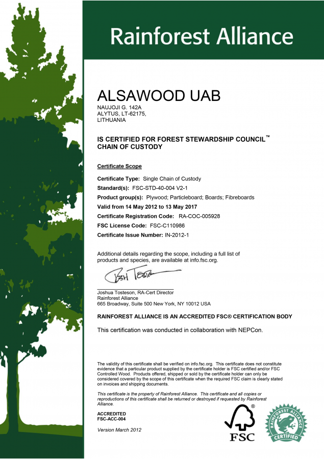 Сертификат Alsawood FSC CoC